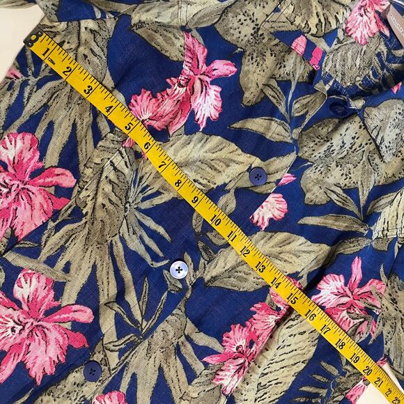 Chico's Tropical Linen Button Topper Size 2 (Womens Large) Blue & Pink Hawaiian - Picture 5 of 6